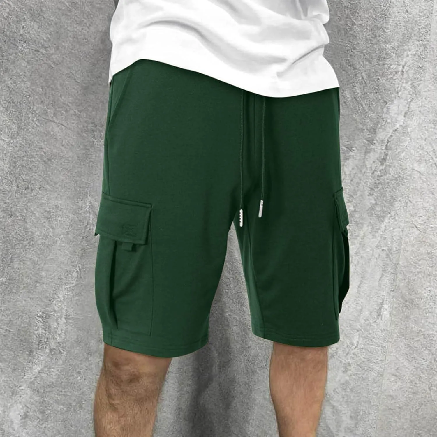 Mens Elastic Waist Cargo Shorts Summer Knee Length Bermuda Shorts Relaxed-Fit Casual Workout Shorts Hiking Pants