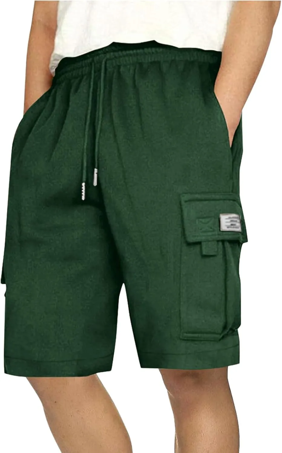 Mens Elastic Waist Cargo Shorts Summer Knee Length Bermuda Shorts Relaxed-Fit Casual Workout Shorts Hiking Pants