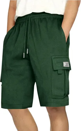 Mens Elastic Waist Cargo Shorts Summer Knee Length Bermuda Shorts Relaxed-Fit Casual Workout Shorts Hiking Pants