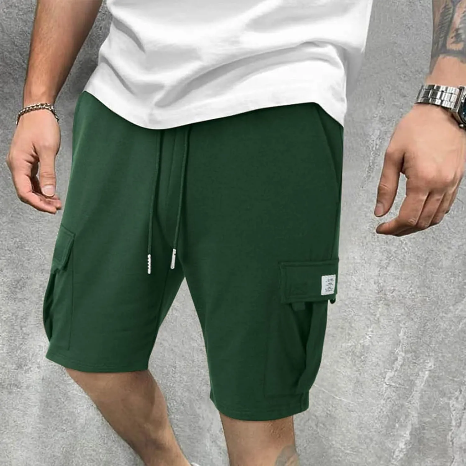 Mens Elastic Waist Cargo Shorts Summer Knee Length Bermuda Shorts Relaxed-Fit Casual Workout Shorts Hiking Pants