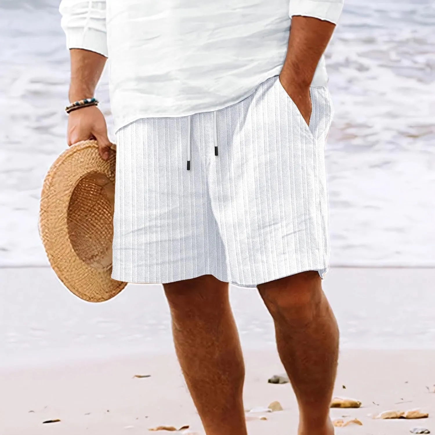 Men's Shorts Casual Beach Shorts Hawaiian Shorts for Men Summer Linen Shorts Relaxed Fit Loungewear Stylish Stripes Print