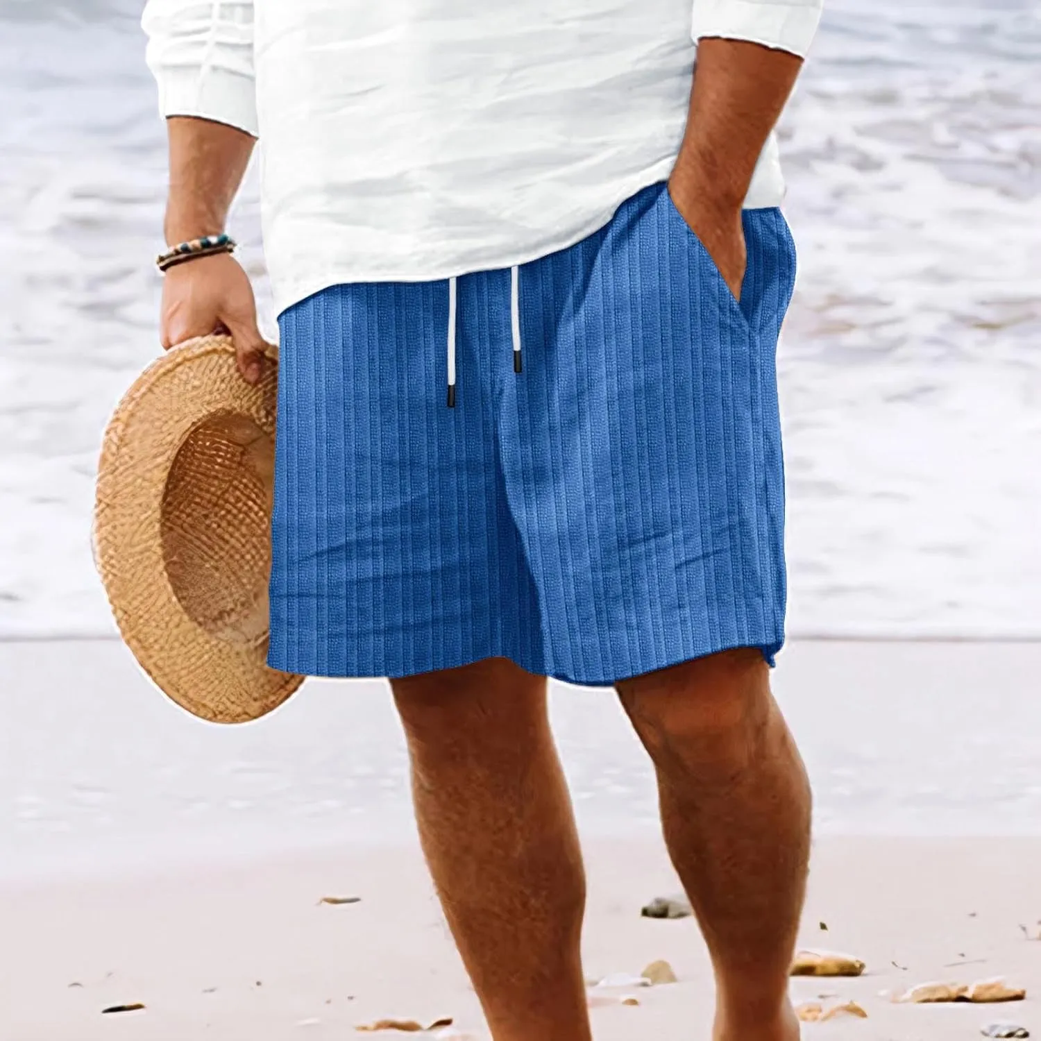 Men's Shorts Casual Beach Shorts Hawaiian Shorts for Men Summer Linen Shorts Relaxed Fit Loungewear Stylish Stripes Print