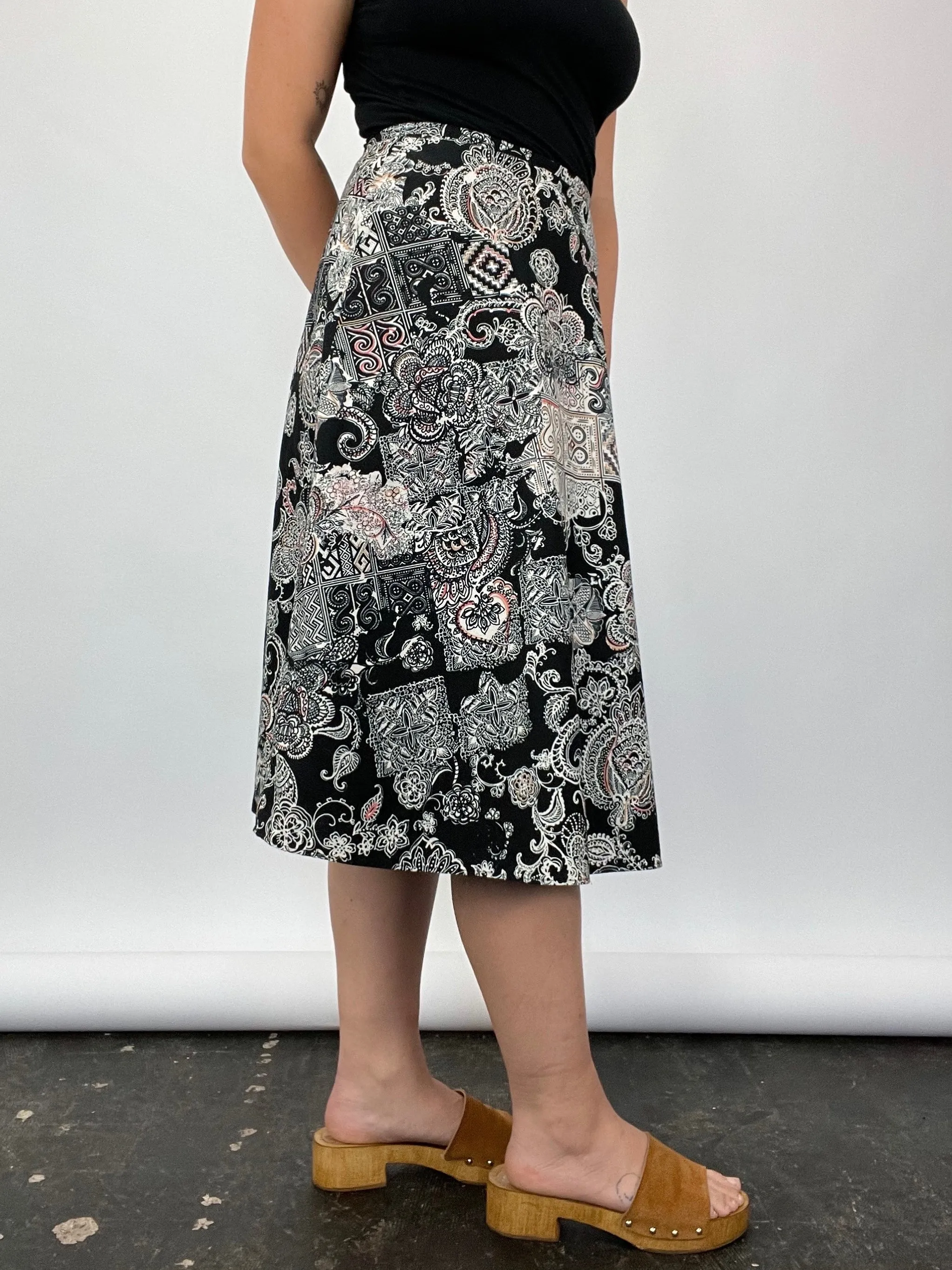Multi Pattern Cotton Midi Skirt (W31")