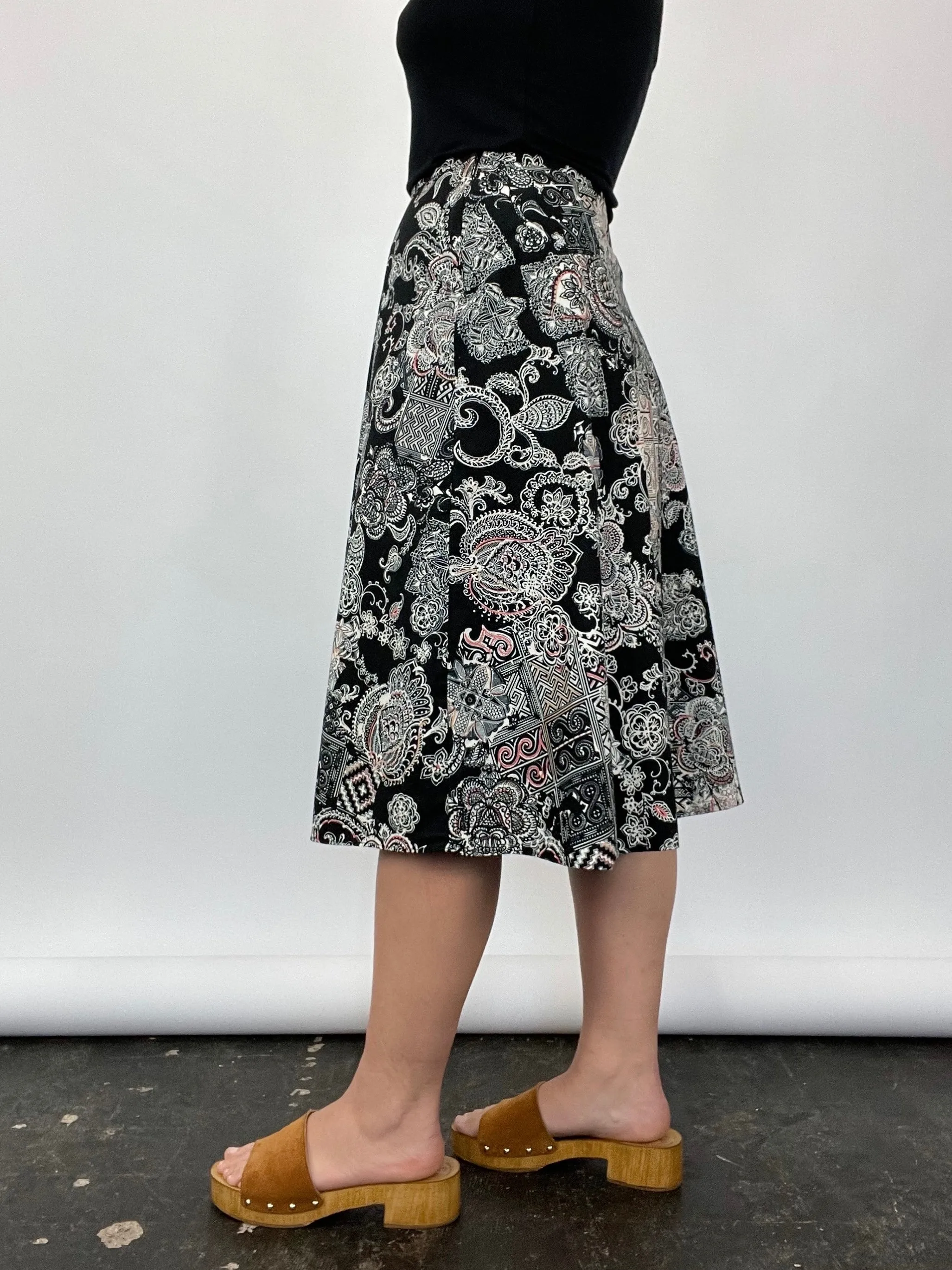 Multi Pattern Cotton Midi Skirt (W31")