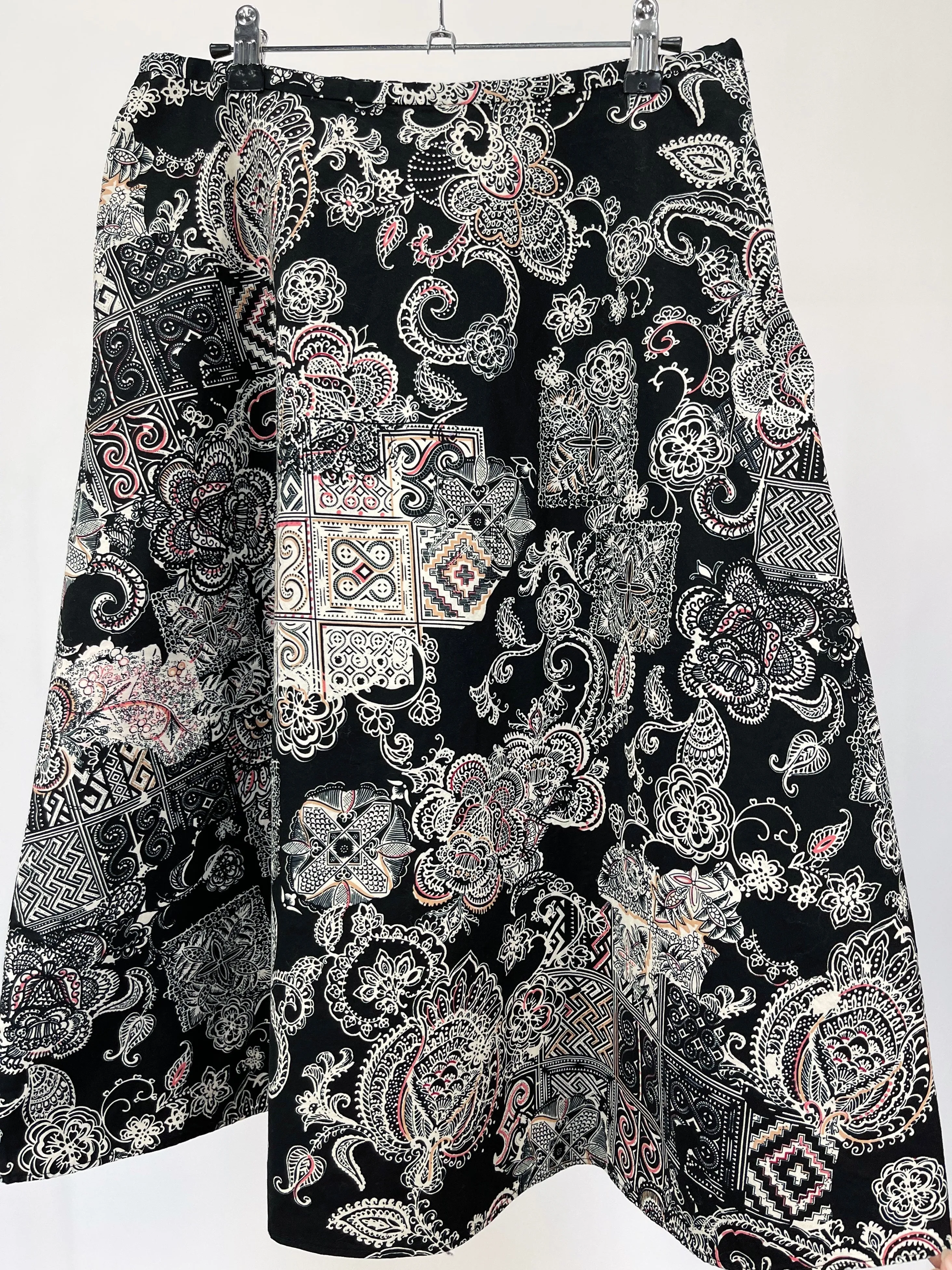 Multi Pattern Cotton Midi Skirt (W31")