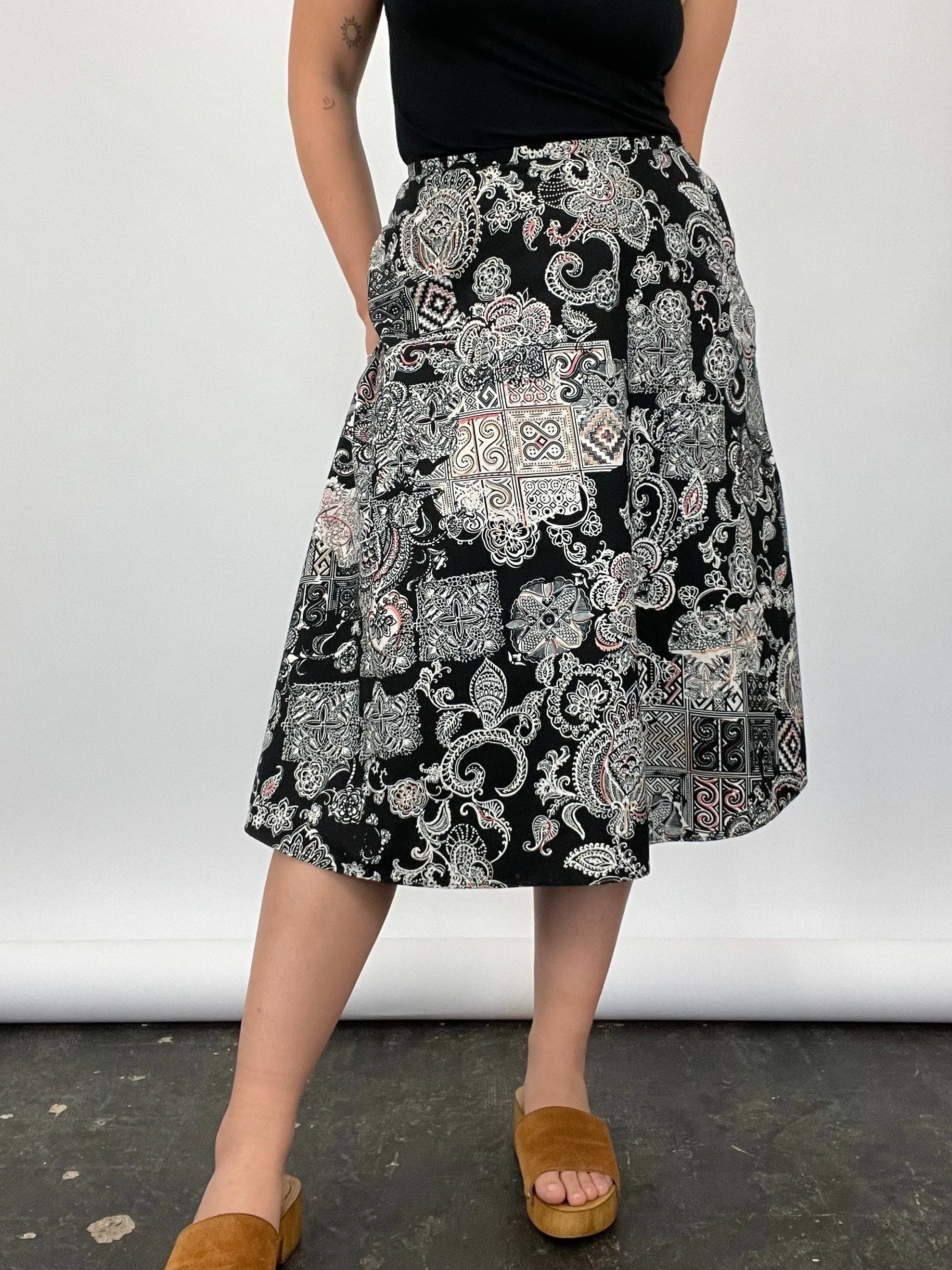 Multi Pattern Cotton Midi Skirt (W31")