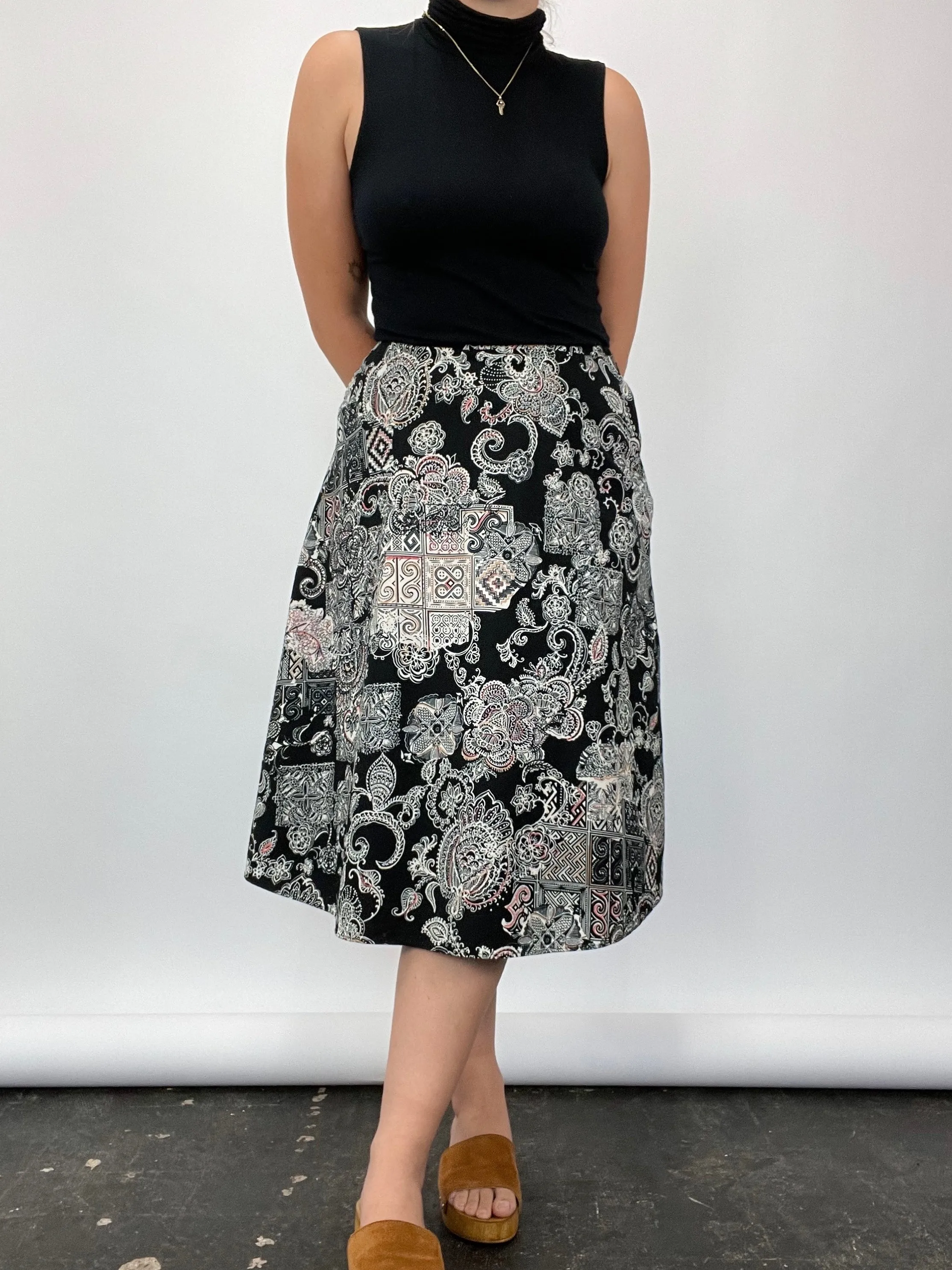 Multi Pattern Cotton Midi Skirt (W31")