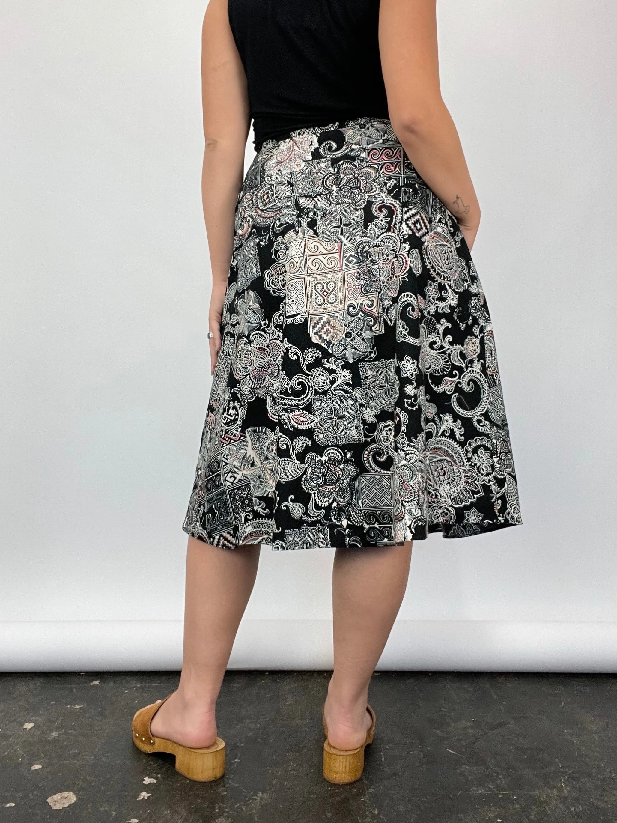 Multi Pattern Cotton Midi Skirt (W31")