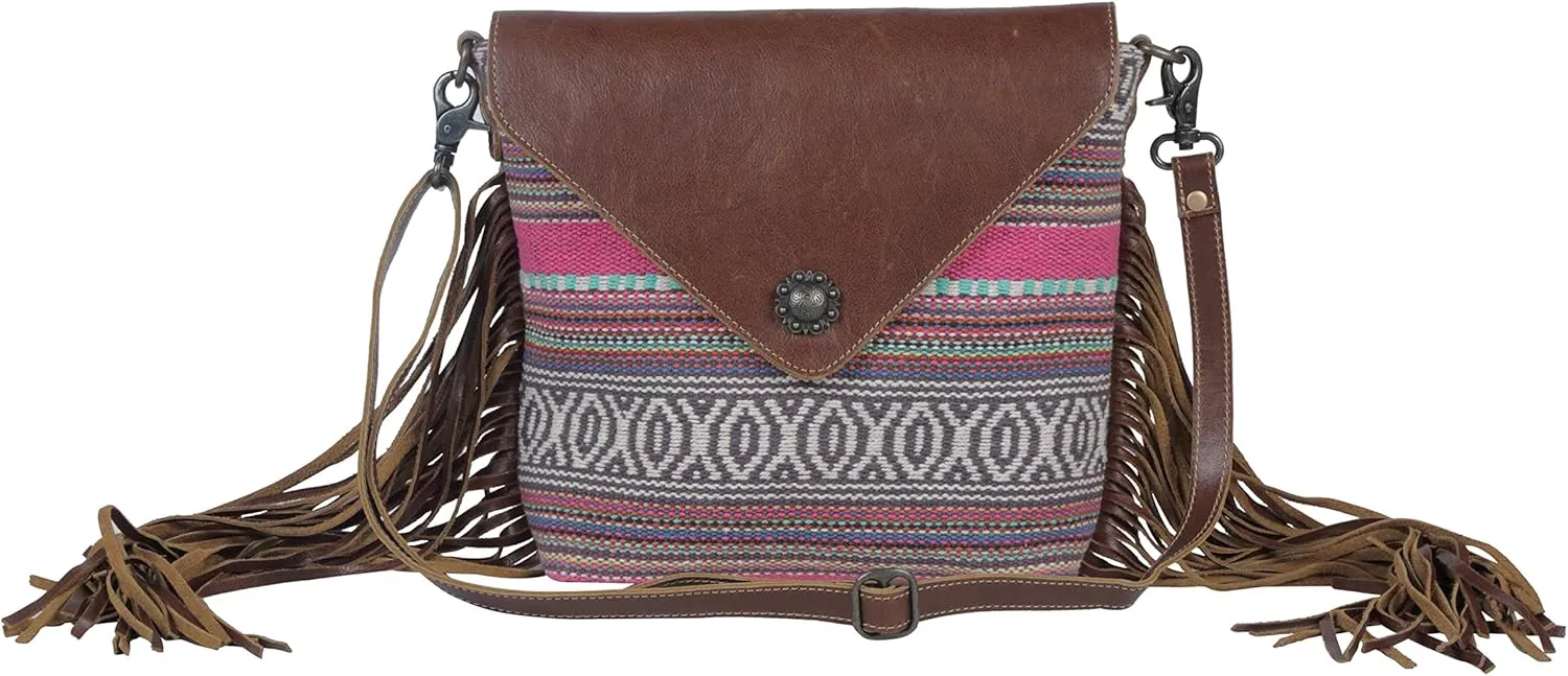 Myra Bag Western Leather Shoulder Bag for Women - Upcycled Canvas Crossbody Bag Vibrant Laces, Vibrant Laces