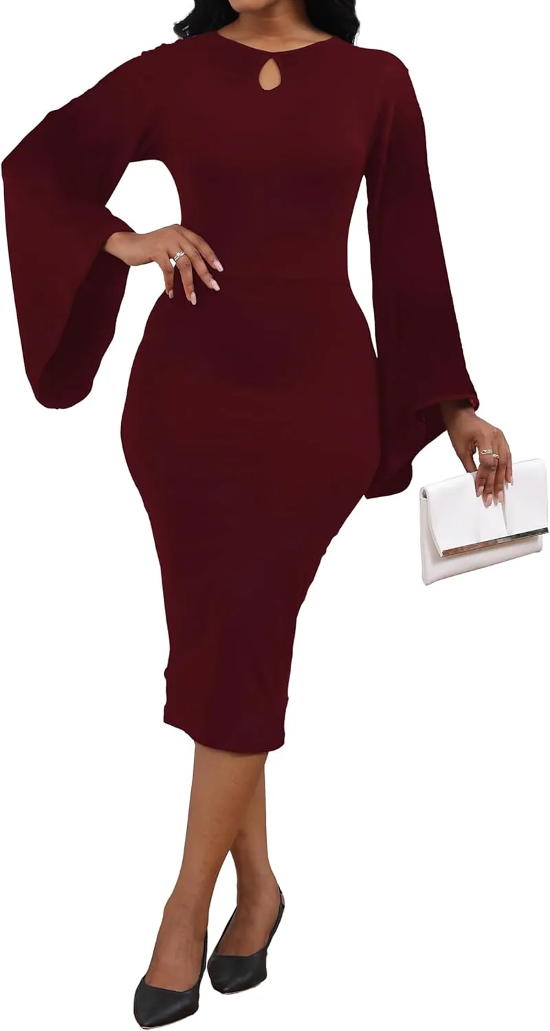 SeNight Women's Elegant Dress Bodycon Work Business Pencil Dresses