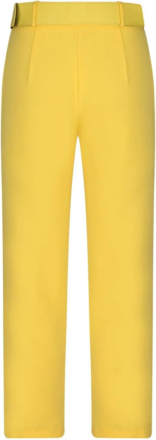Soild Color Elegant Pantswith Belt for Women High Waist Elastic Trouser with Pocket Straight Legs Long Pants for Work