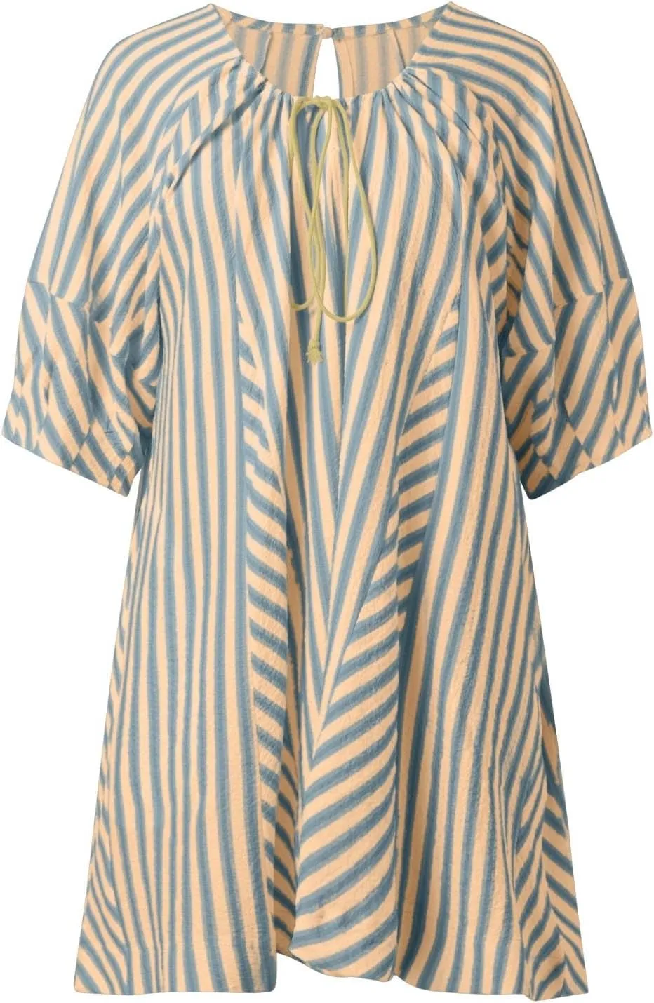Summer Rompers for Women 2025 Casual Oversized Striped Puff Sleeve Short Jumpsuits Front Tie Overalls with Pockets