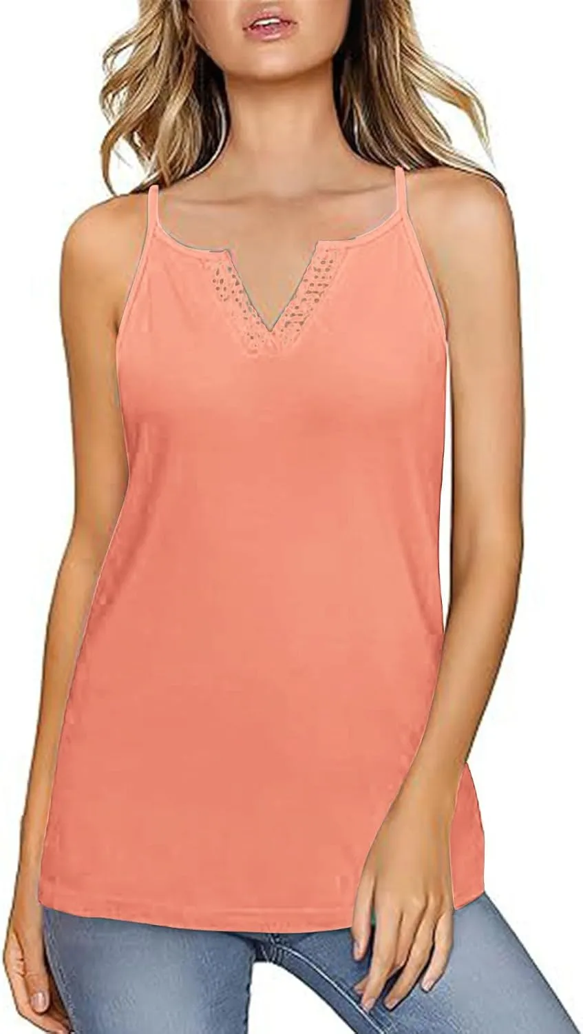 Summer Tank Top for Women Spaghetti Strap V Neck Sleeveless Camisole Casual Fashion Sexy Loose Fit Beach Cami Shirts