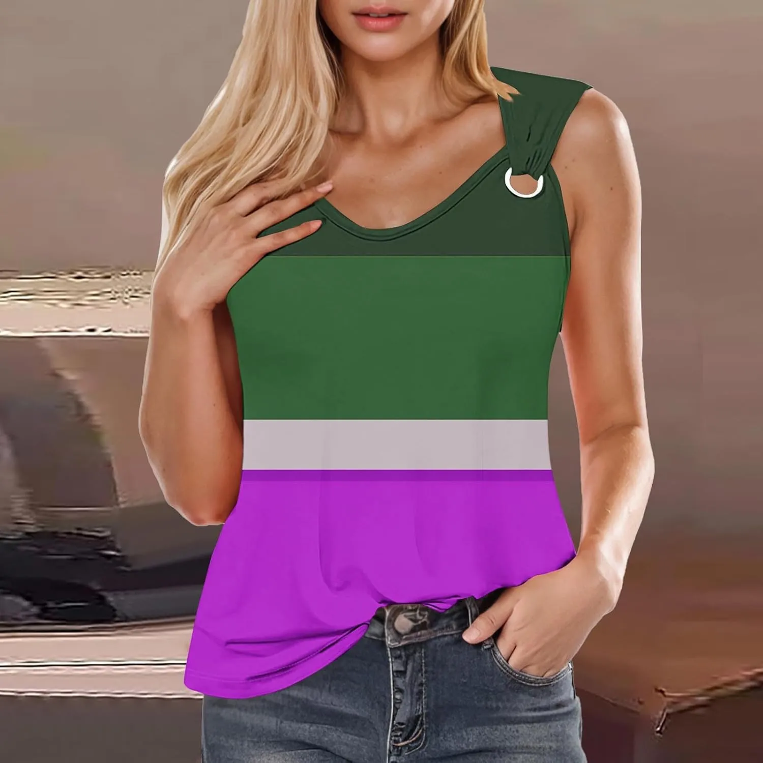 Summer Tank Tops for Women 2025 Color Block Print Casual V Neck Sleeveless Tops Trendy Summer Beach Comfy Tank Top