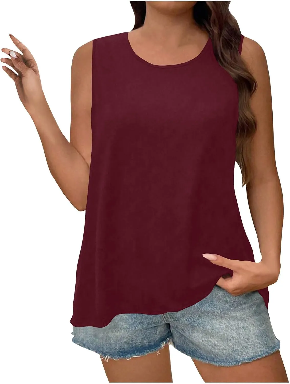 Tank Top for Women Summer Crew Neck Loose Fit T Shirts Casual Fashion Dressy Flowy Sleeveless Tunic Basic Solid Tops