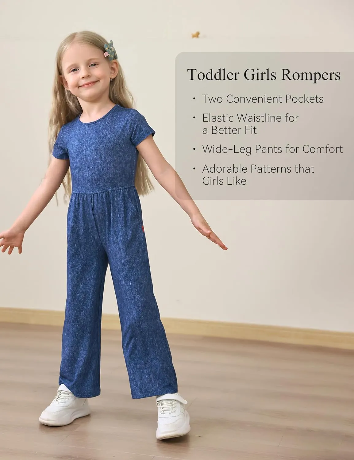 Toddler Girls Rompers Bamboo Viscose Short Sleeve Wide Leg Jumpsuit Summer Outfit
