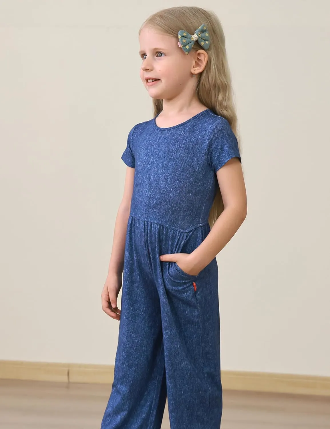 Toddler Girls Rompers Bamboo Viscose Short Sleeve Wide Leg Jumpsuit Summer Outfit