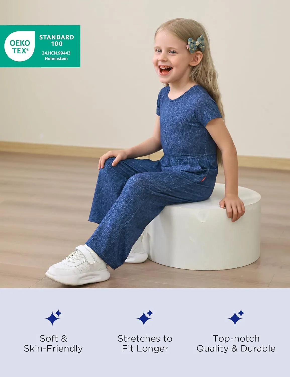 Toddler Girls Rompers Bamboo Viscose Short Sleeve Wide Leg Jumpsuit Summer Outfit