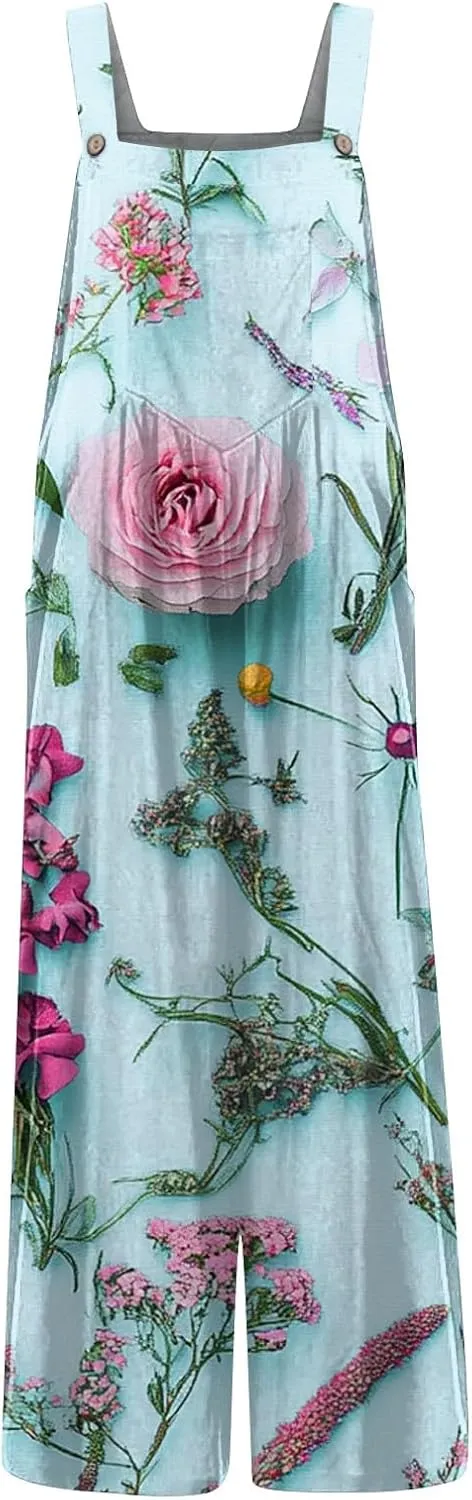 Trendy Jumpsuits for Women, Loose Floral Boho Beach Vacation Spring Womens Romper