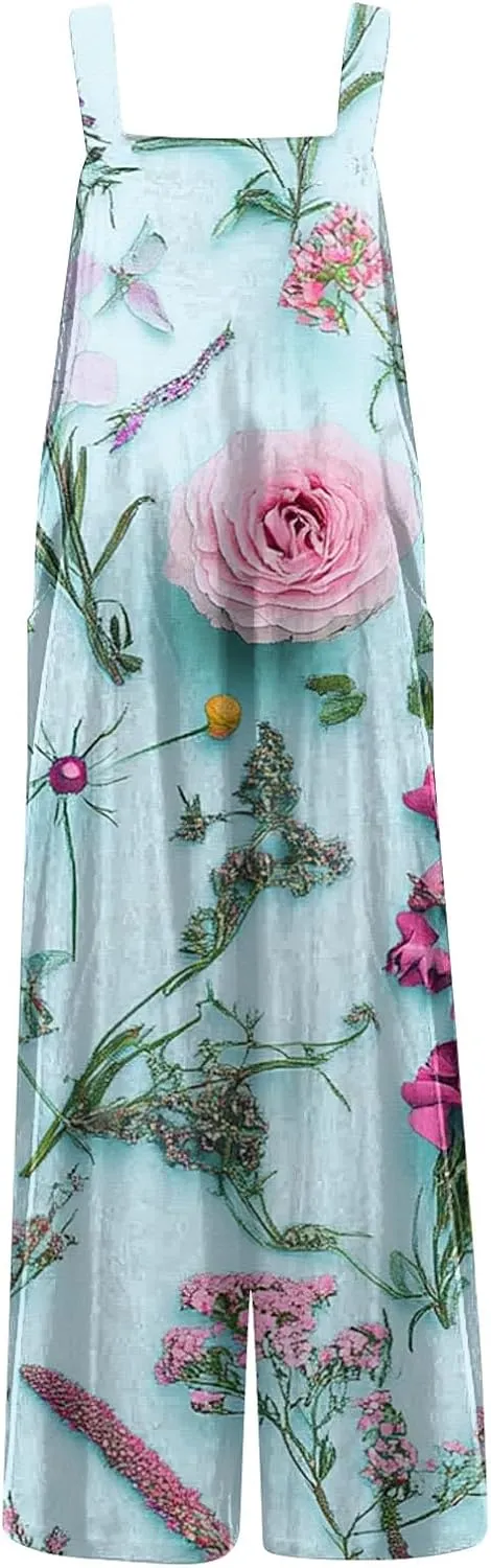 Trendy Jumpsuits for Women, Loose Floral Boho Beach Vacation Spring Womens Romper