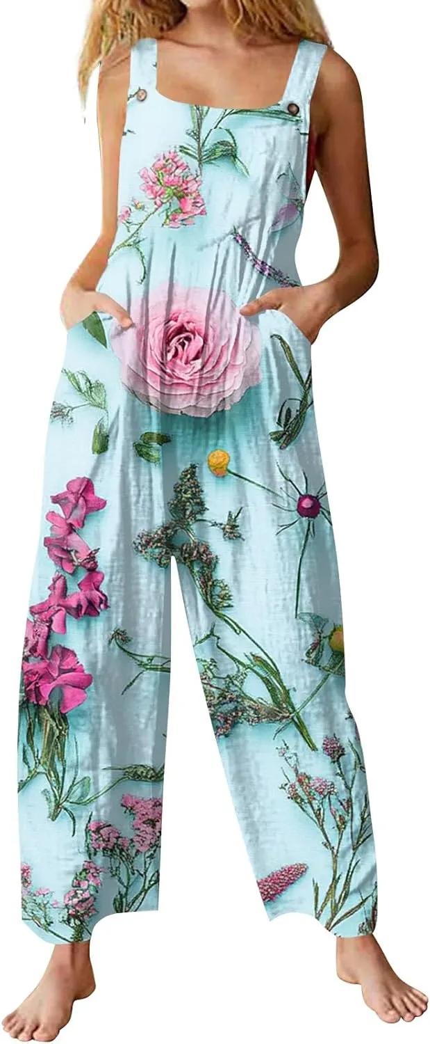 Trendy Jumpsuits for Women, Loose Floral Boho Beach Vacation Spring Womens Romper