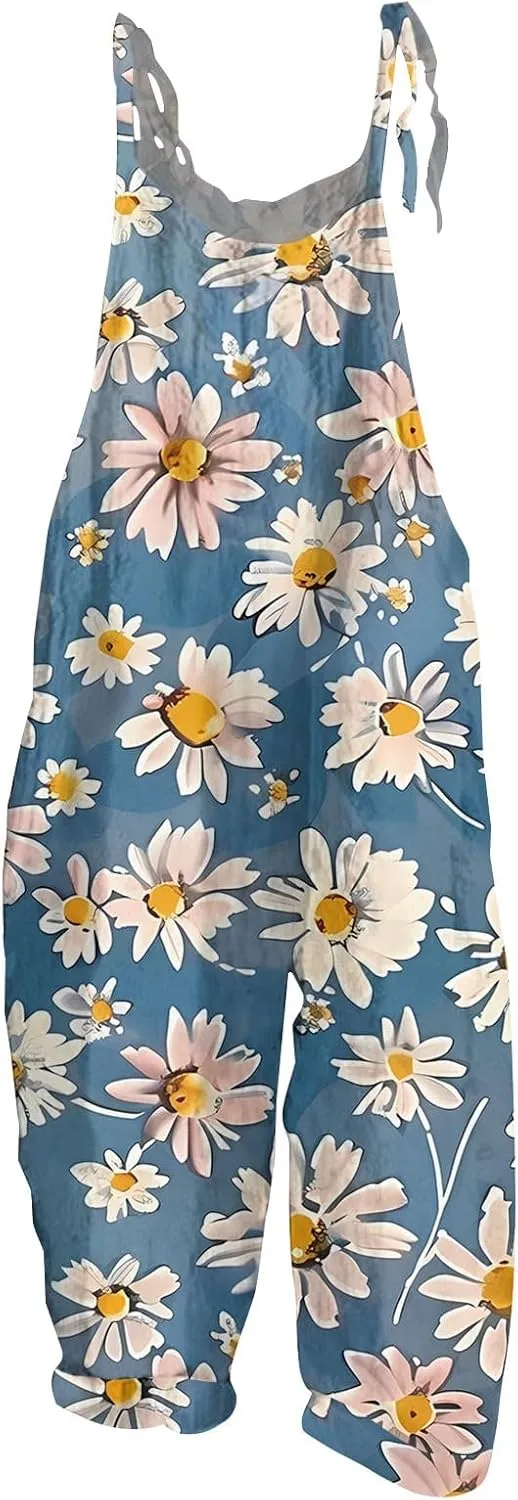 Trendy Womens Jumpsuit, Wide Leg Fashion Casual Loose Beach Vacation Rompers for Women