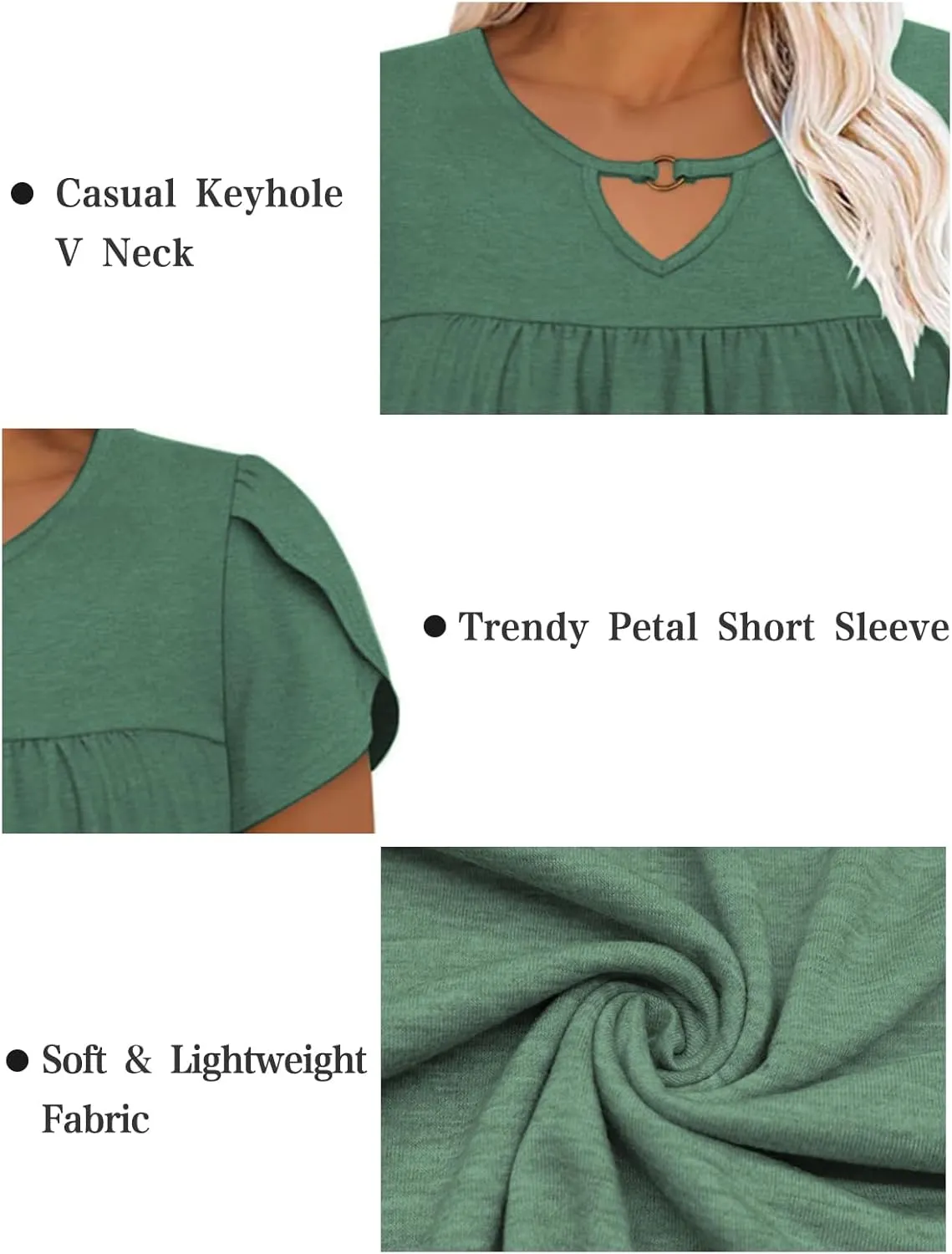 VISLILY Womens-Plus-Size-Summer-Tops Chic Keyhole V Neck T Shirts Cute Petal Short Sleeve Blouses Flowy Pleated Tunics XL-5XL