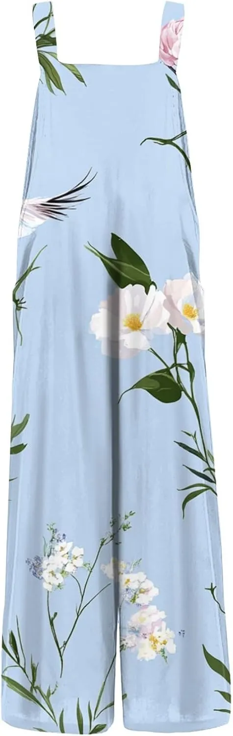 Wide Leg One Piece Jumpsuits for Women, Casual Vacation Loose Beach Fashion Boho Womens Romper