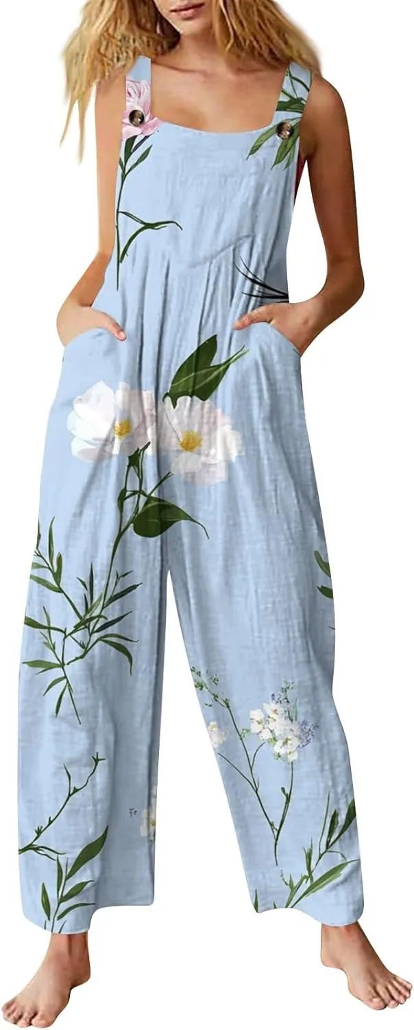 Wide Leg One Piece Jumpsuits for Women, Casual Vacation Loose Beach Fashion Boho Womens Romper
