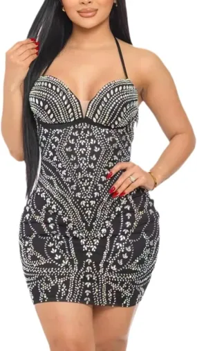 Women Sexy Elegant Sparkly Rhinestone Birthday Cocktail Party Club Night Outfit Prom Dress Evening Dress