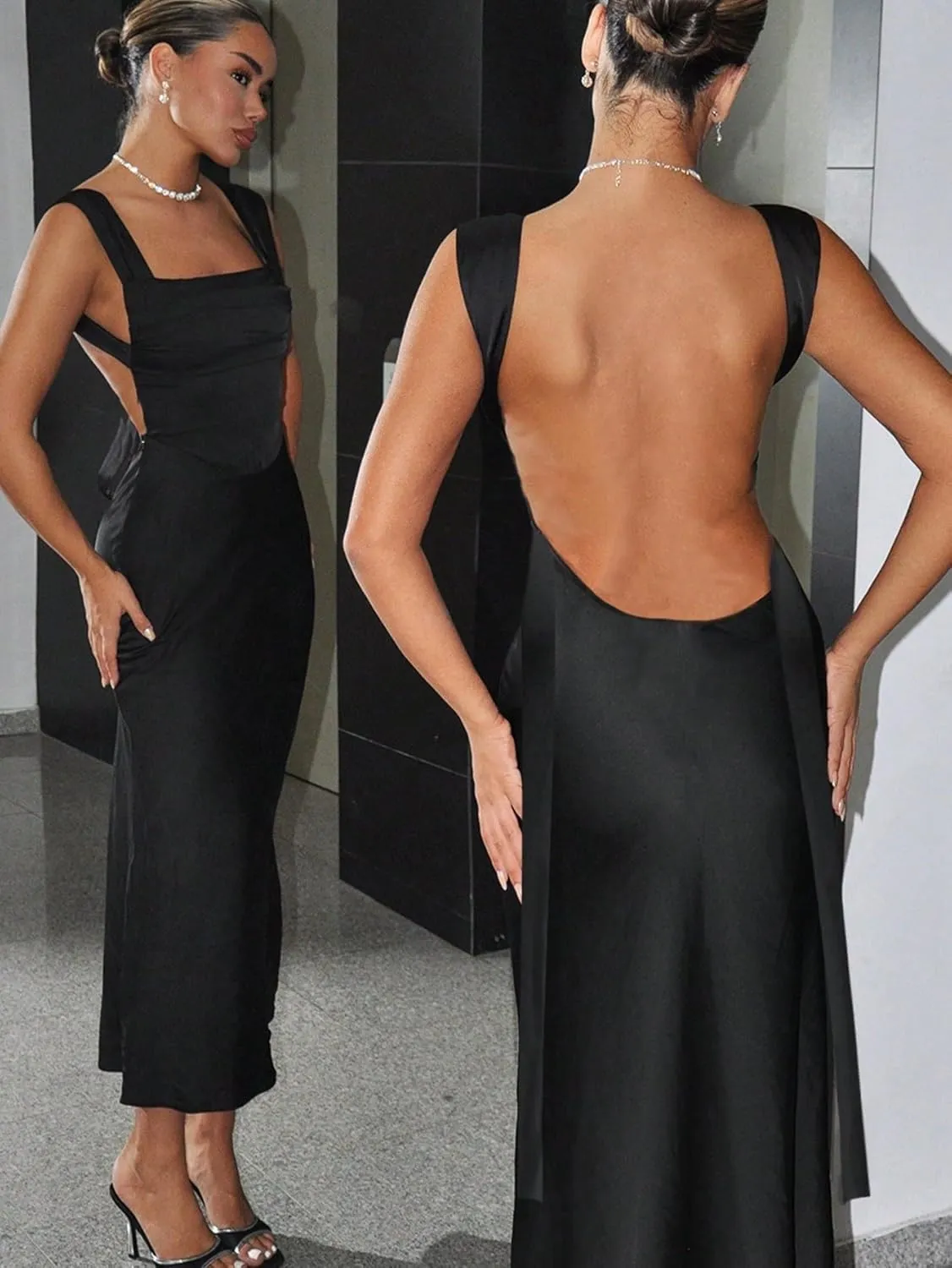 Women's 2025 Sexy Bodycon Maxi Long Dress Solid Color Elegant Backless Long Dress
