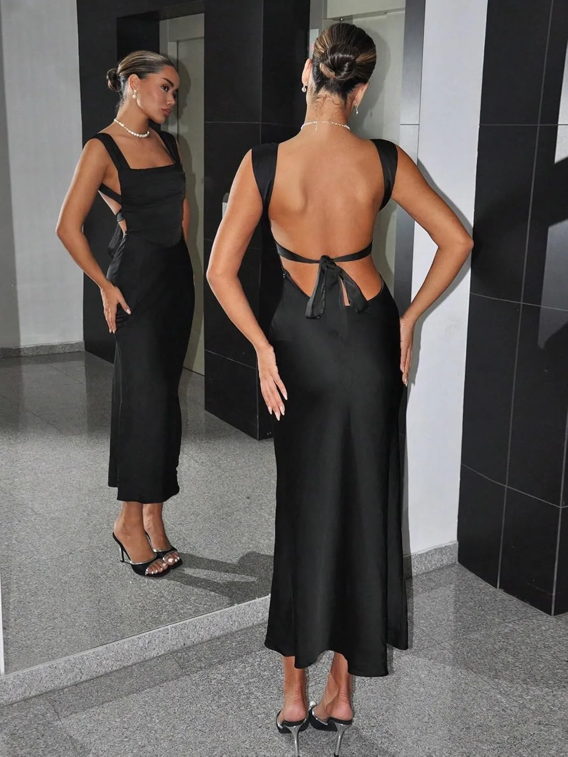 Women's 2025 Sexy Bodycon Maxi Long Dress Solid Color Elegant Backless Long Dress