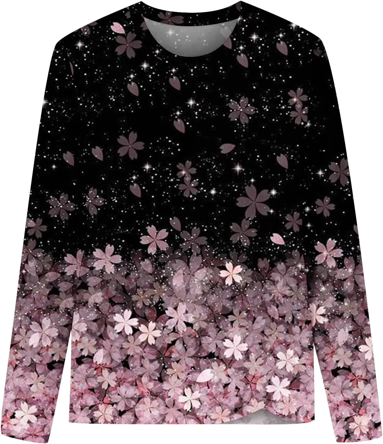 Womens Casual Pullover Tops Fashion Print Long Sleeve Crew Neck Basic Tee Shirts Fall Loose Light Weight Sweatshirts