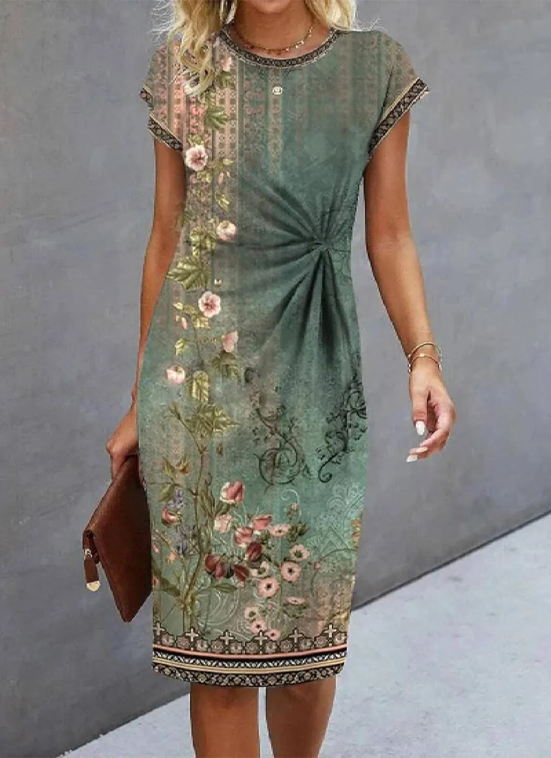 Women's Chic Floral Print Round Neck Short Sleeve Shift Mini Dress 2025 Summer Casual Elegant Beach Vacation Dresses