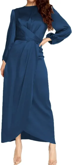 Women's Elegant Empire Waist Long Sleeve Satin Maxi Dress