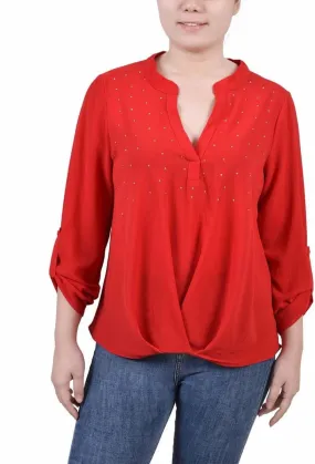 Womens Petites Embellished Blouse