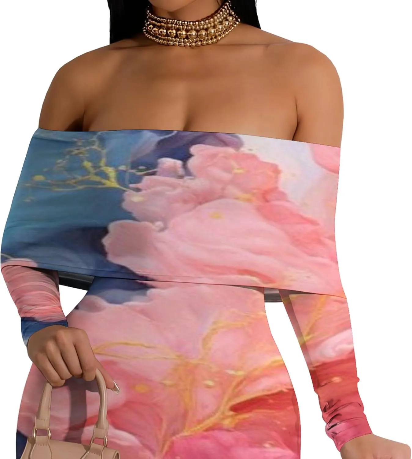 Women's Sexy Elegant Bodycon Long Sleeve Off Shoulder Evening Dress Cocktail Party Fishtail Maxi Dress Backless Dress