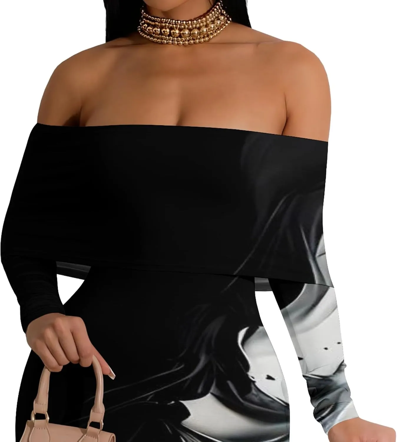 Women's Sexy Elegant Bodycon Long Sleeve Off Shoulder Evening Dress Cocktail Party Fishtail Maxi Dress Backless Dress