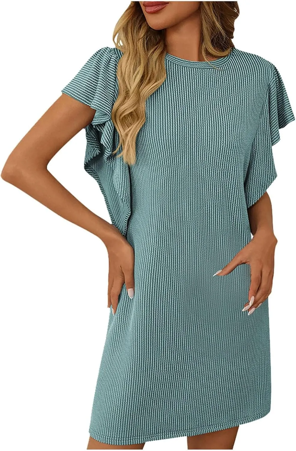 Womens Summer Dresses Fashion 2025 Crewneck Solid Casual Short Sleeve Spring Mini Dress Beach Vacation Dresses