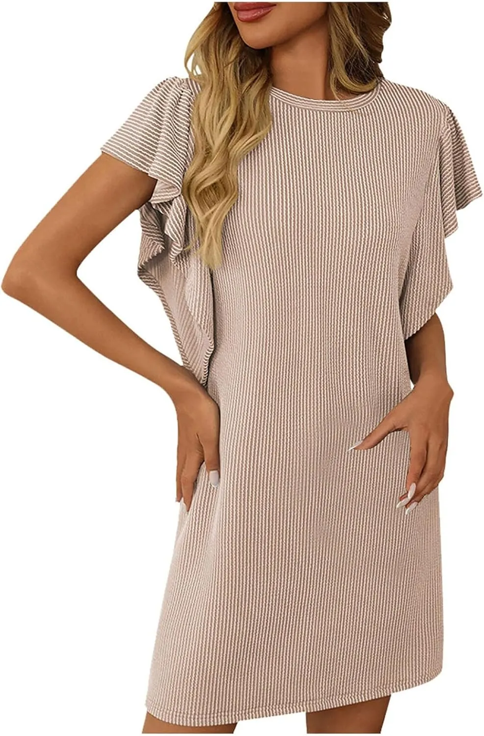 Womens Summer Dresses Fashion 2025 Crewneck Solid Casual Short Sleeve Spring Mini Dress Beach Vacation Dresses