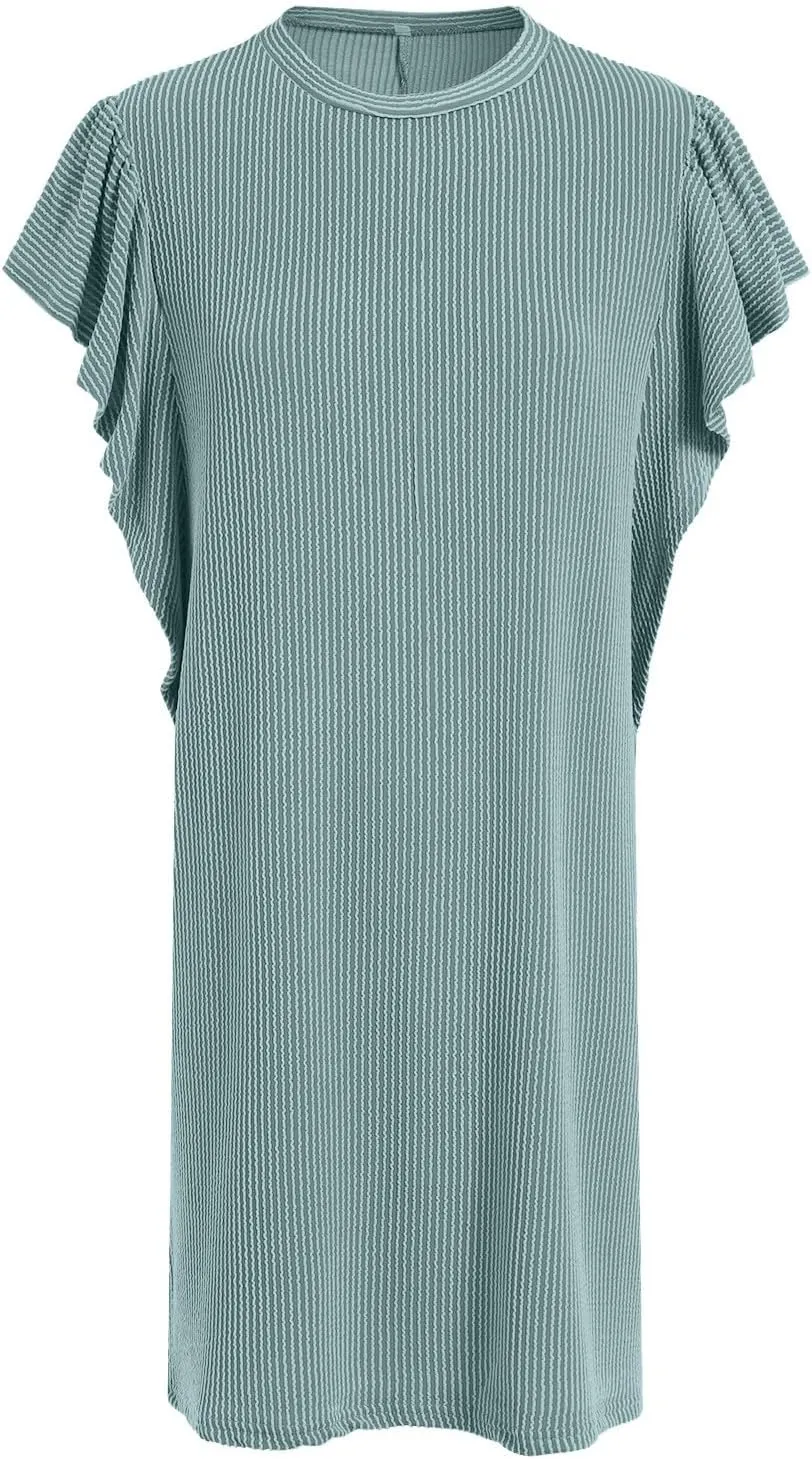 Womens Summer Dresses Fashion 2025 Crewneck Solid Casual Short Sleeve Spring Mini Dress Beach Vacation Dresses