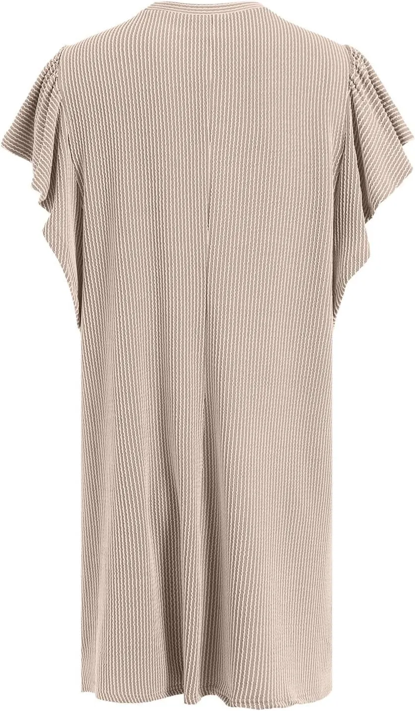 Womens Summer Dresses Fashion 2025 Crewneck Solid Casual Short Sleeve Spring Mini Dress Beach Vacation Dresses