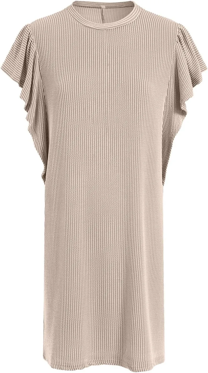 Womens Summer Dresses Fashion 2025 Crewneck Solid Casual Short Sleeve Spring Mini Dress Beach Vacation Dresses