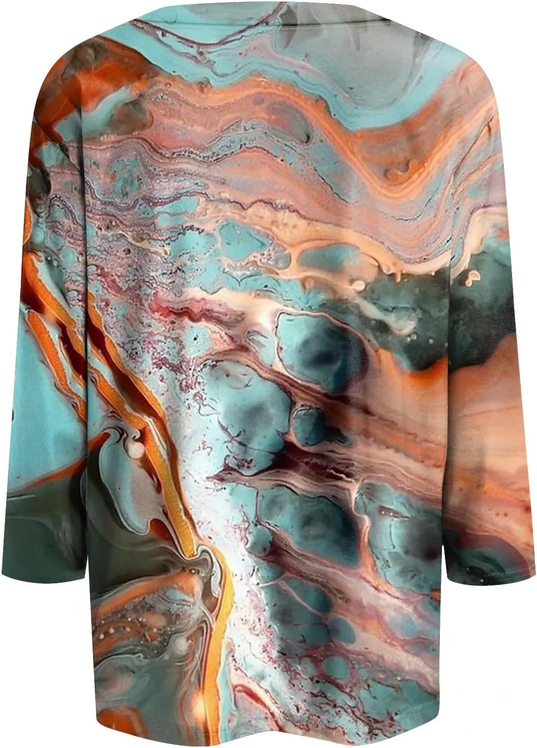 Womens Summer Tops Dressy Floral Casual 3/4 Sleeve Tshirts Flower Tie Dye Rose Empire Waist 3/4 Sleeve Spring Trendy Shirt