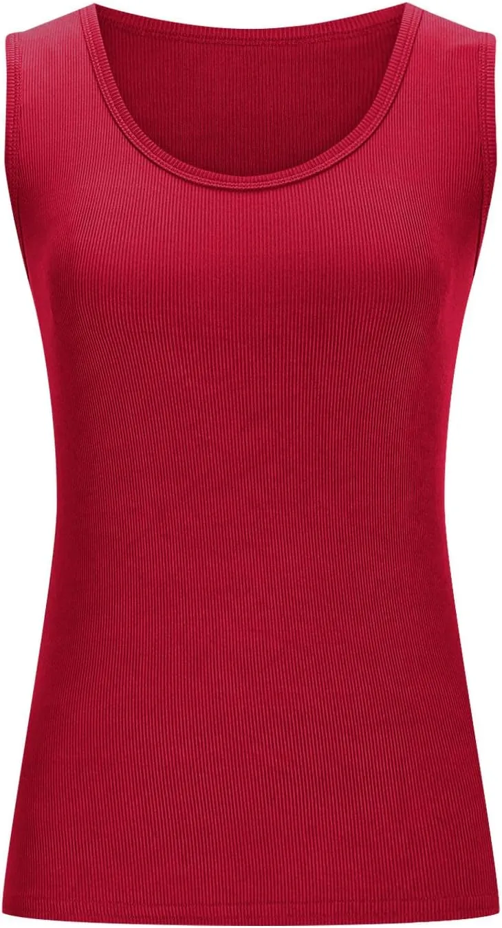 Womens Tank Tops Casual Knitted Round Neck Sleeveless Solid Color Camisole Summer Basic Vacation Outdoor Tank Shirt
