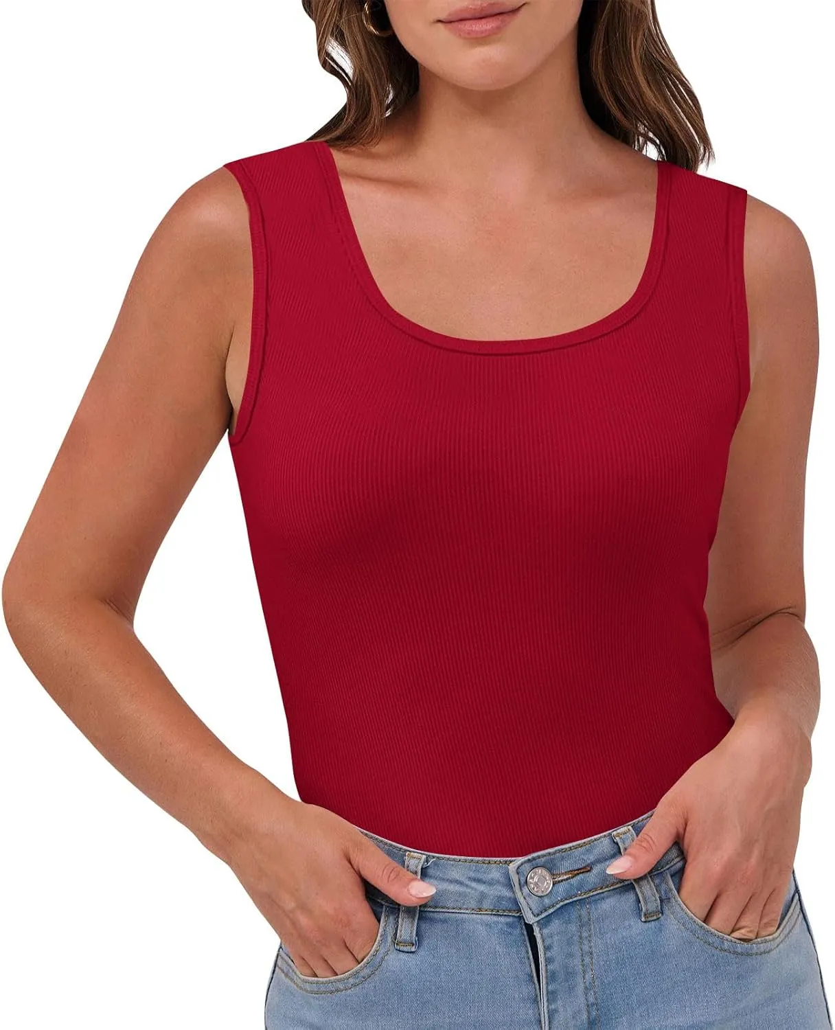 Womens Tank Tops Casual Knitted Round Neck Sleeveless Solid Color Camisole Summer Basic Vacation Outdoor Tank Shirt