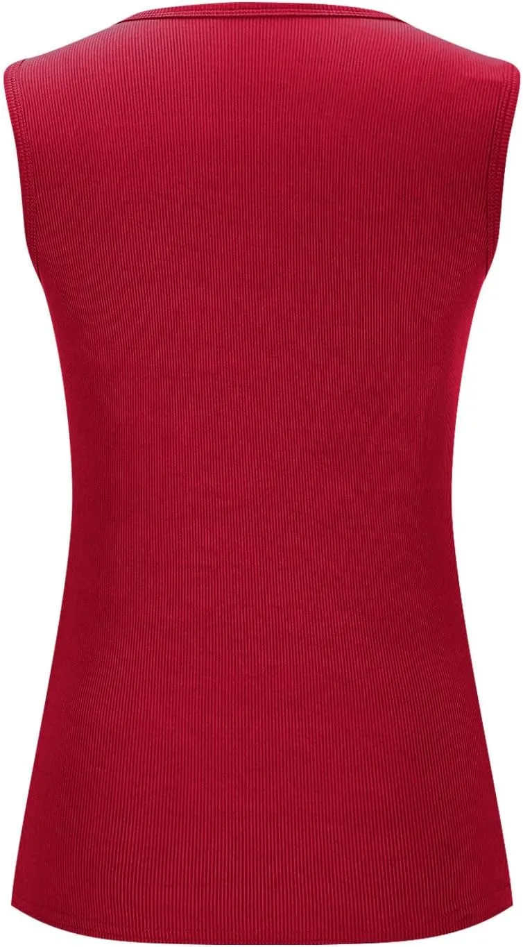 Womens Tank Tops Casual Knitted Round Neck Sleeveless Solid Color Camisole Summer Basic Vacation Outdoor Tank Shirt