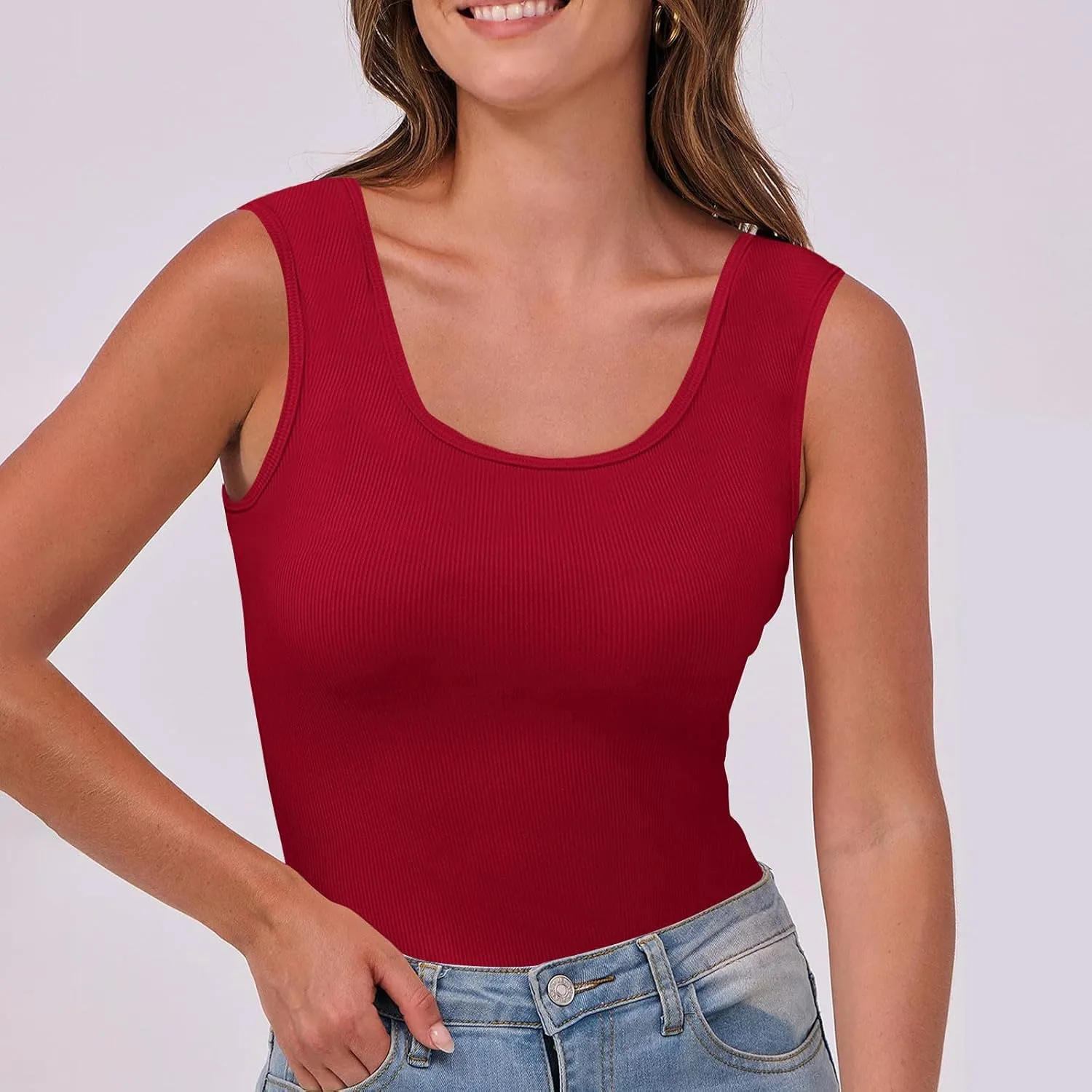 Womens Tank Tops Casual Knitted Round Neck Sleeveless Solid Color Camisole Summer Basic Vacation Outdoor Tank Shirt